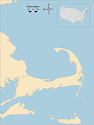 Illustration map of Cape Cod Bay in Massachusetts, USA