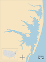 Illustration map of Isle of Wight and Assawoman Bay in Maryland, USA