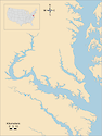 Illustration map of Potomac River in Maryland, USA