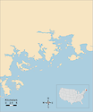 Illustration map of Englishman and Machias Bays in Maine, USA