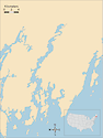 Illustration map of Damariscotta River in Maine, USA