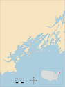 Illustration map of Casco Bay in Maine, USA