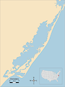 Illustration map of Chincoteague and Sinepuxent Bays in Maryland and Virginia, USA
