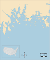 Illustration map of Narraguagus Bay in Maine, USA