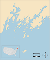 Illustration map of Muscongus Bay in Maine, USA