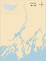 Illustration map of Kennebec and Androscoggin Rivers in Maine, USA
