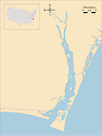 Illustration map of Cape Fear River in North Carolina, USA