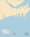 Illustration map of Bogue Sound in North Carolina, USA