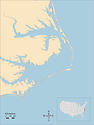 Illustration map of Albemarle and Pamlico Sounds in North Carolina, USA