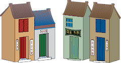 Illustration of townhouses with Asian architecture