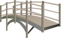Illustration of an arched wooden bridge