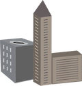 Illustration of several different buildings grouped