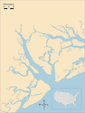 Illustration map of Broad River in South Carolina, USA