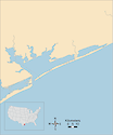 Illustration map of Matagorda Bay in Texas, USA