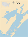 Illustration map of Aransas Bay in Texas, USA