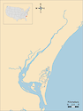 Illustration map of Winyah Bay in South Carolina, USA