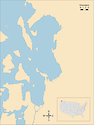 Illustration map of Bellingham, Padilla, and Samish Bays in Washington, USA