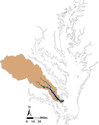 Illustration locator map of York River watershed in Virginia, USA