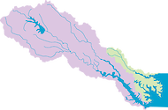 Illustration map of York River watershed in Virginia, USA