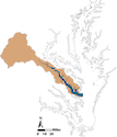 Illustration locator map of Rappahannock River watershed in Virginia, USA