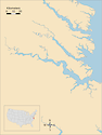Illustration map of James River in Virginia, USA