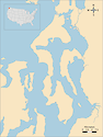 Illustration map of Skagit Bay and Whidbey Basin in Washington, USA