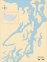 Illustration map of Puget Sound in Washington, USA