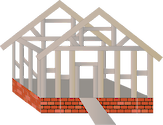Illustration of a building construction in progress - a partially built house, frame only
