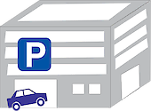 Illustration of a multi-story parking garage with a car entering