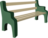 Illustration of a wooden park bench, with painted green armrests