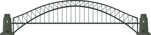 Illustration of sideways view of Sydney Harbour Bridge, a through arch bridge