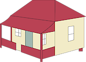 Illustration of a small one-story home with a red roof and front porch, similar to a typical Australian 