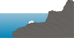 Illustration of ocean base with volcanic island and coral reef