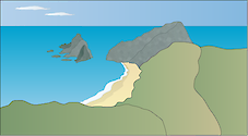 Illustration of rocky headlands base with seastack