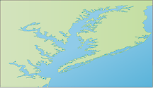 Illustration map of Chesapeake Bay in Maryland and Virginia, USA