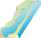 Illustration map of Sinepuxent Bay watershed in Maryland, USA