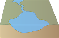 Illustration of shallow lake base with small river