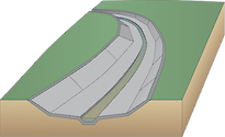 Illustration of river base with urban paving and low water level