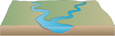 Illustration of river base with confluence of two rivers