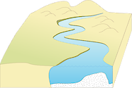 Illustration of river base with foothills and sandy riverbed