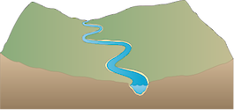 Illustration of stream base with sandy banks in valley