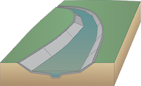 Illustration of river base with urban paving and median water level