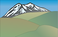 Illustration of mountain with glaciers and foothills