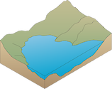 Illustration of caldera lake surrounded by mountains
