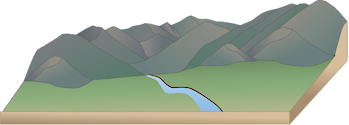 Illustration of mountain range with stream