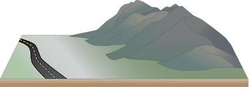 Illustration of mountain range with plains and road