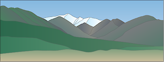 Illustration of mountain range with foothills and glaciers