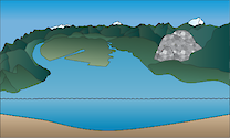 Illustration of mountains with modified valley and granite outcrop