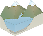 Illustration of mountains and laminated lake