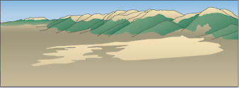 Illustration of mountain range base with plains at Great Sand Dunes National Park and Preserve, Colorado